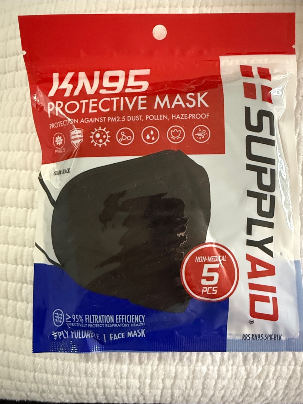 SupplyAID KN95 Protective Mask - Black (5 Pack)